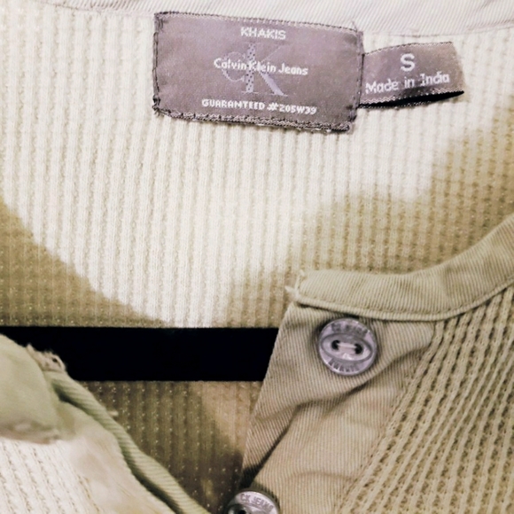 Calvin Klein Khaki Long Sleeve Henley Waffle Knit Shirt-Small - Picture 4 of 5